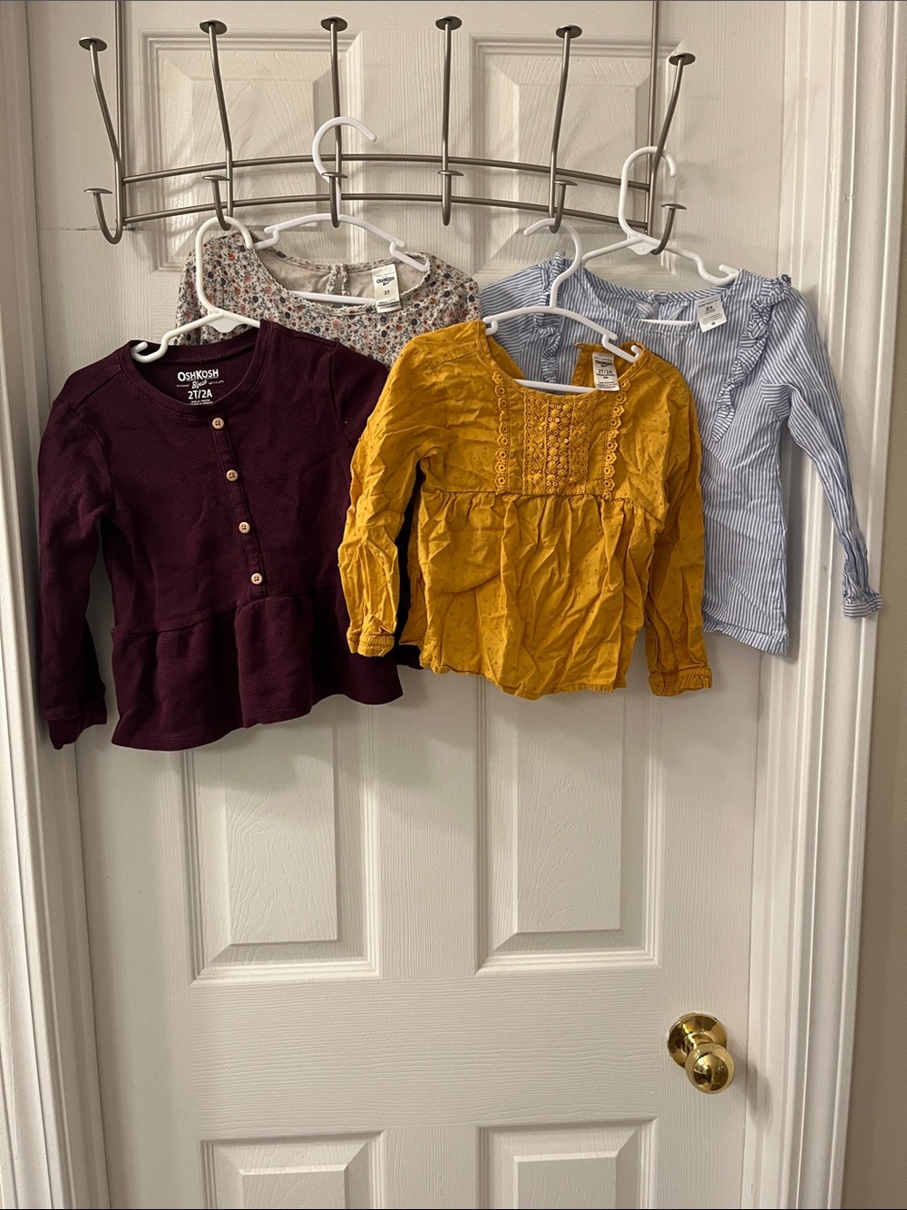 OshKosh B'gosh Girls Long-Sleeve Peplum Top in Plum and Mustard